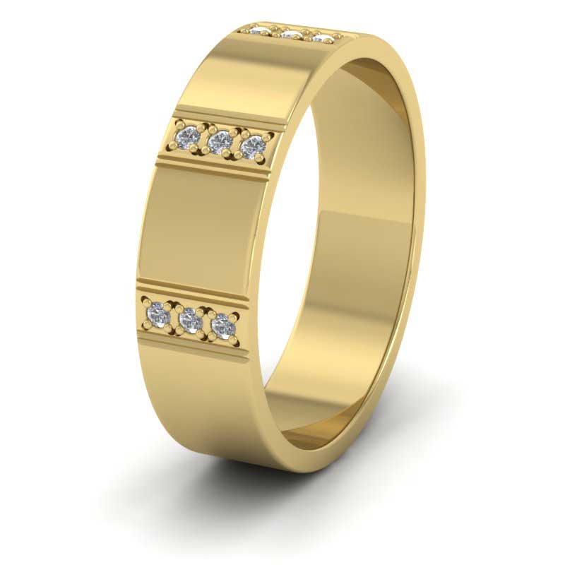 Three Row Diamond Set 14ct Yellow Gold 6mm Wedding Ring