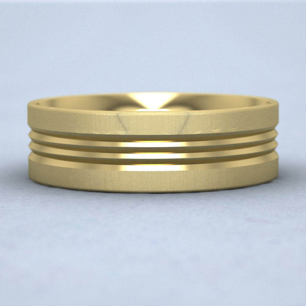 Grooved Pattern 14ct Yellow Gold 7mm Wedding Ring Down View