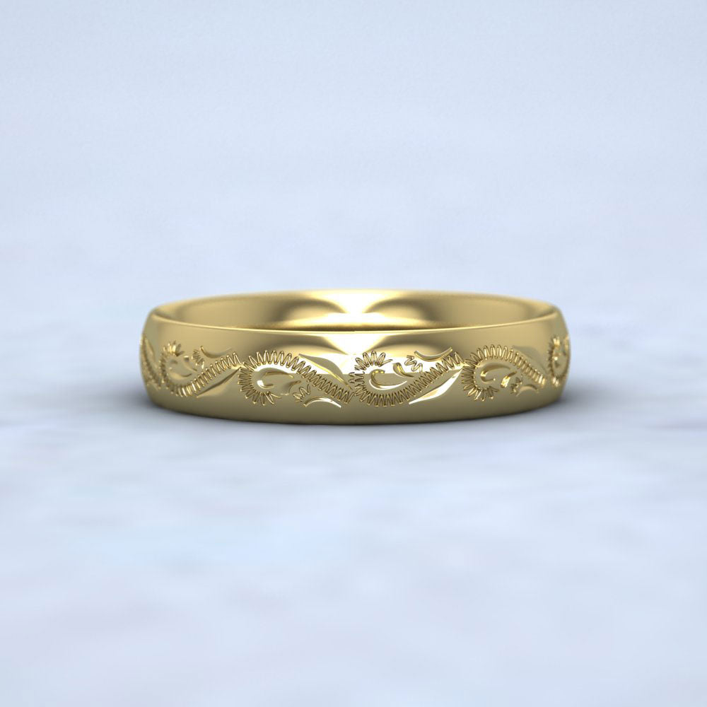 Engraved Court Shape 22ct Yellow Gold 4mm Wedding Ring Down View