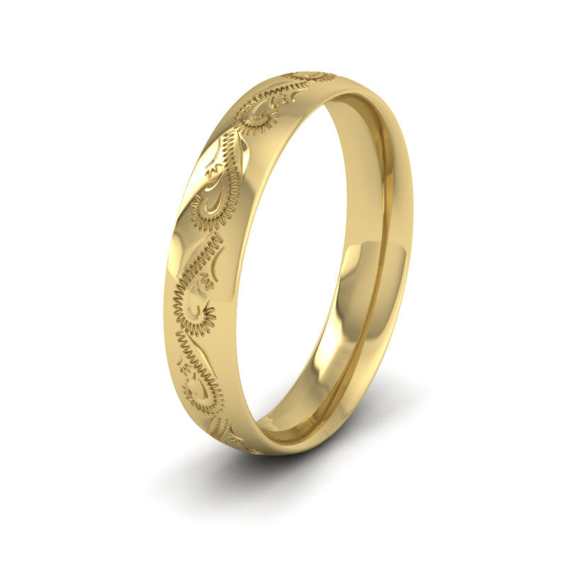 Engraved Court Shape 22ct Yellow Gold 4mm Wedding Ring