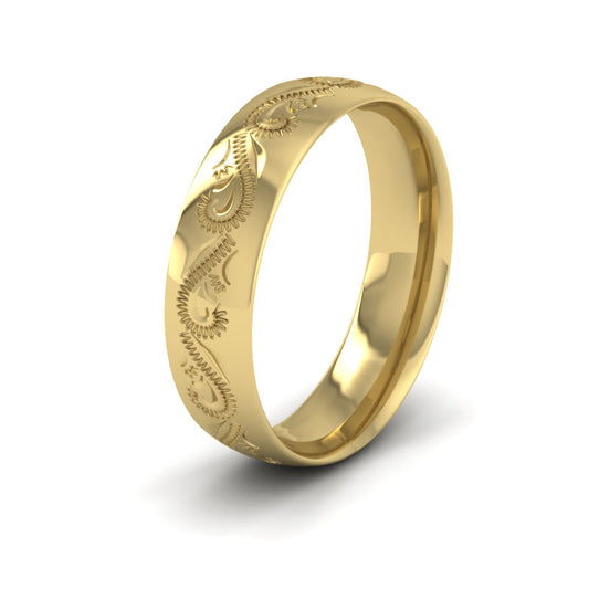 Engraved Court Shape 9ct Yellow Gold 6mm Wedding Ring