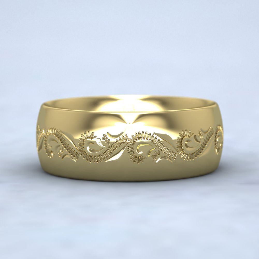 Engraved Court Shape 22ct Yellow Gold 8mm Wedding Ring Down View