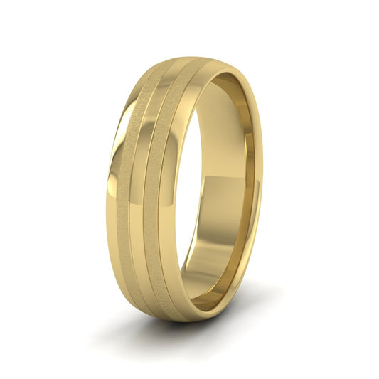 <p>22ct Yellow Gold Four Line Pattern With Shiny And Matt Finish Wedding Ring.  6mm Wide And Court Shaped For Comfortable Fitting</p>