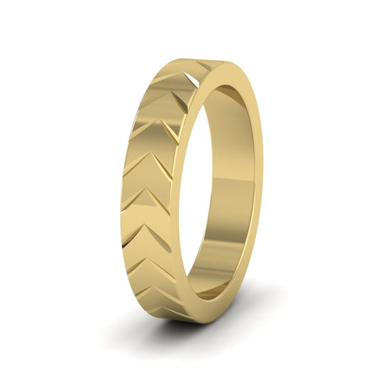 <p>9ct Yellow Gold Chevron Pattern Flat Wedding Ring.  4mm Wide </p>