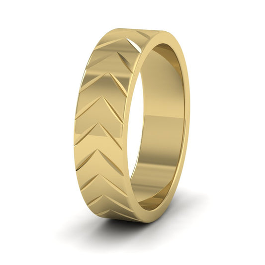 <p>18ct Yellow Gold Chevron Pattern Flat Wedding Ring.  6mm Wide </p>