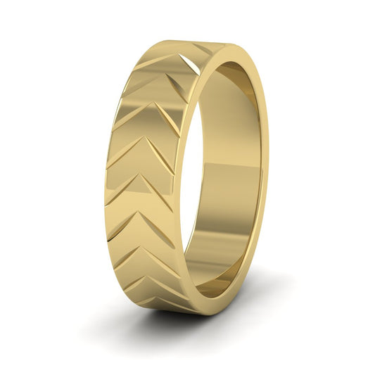 <p>9ct Yellow Gold Chevron Pattern Flat Wedding Ring.  6mm Wide </p>