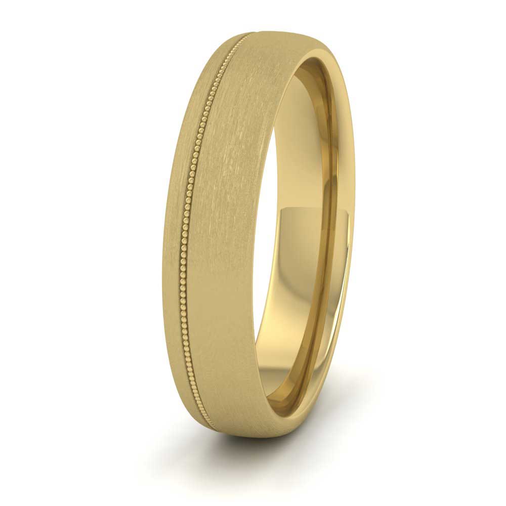 <p>9ct Yellow Gold Asymmetric Millgrain Wedding Ring.  5mm Wide And Court Shaped For Comfortable Fitting (Shown With A Matt Finish)</p>