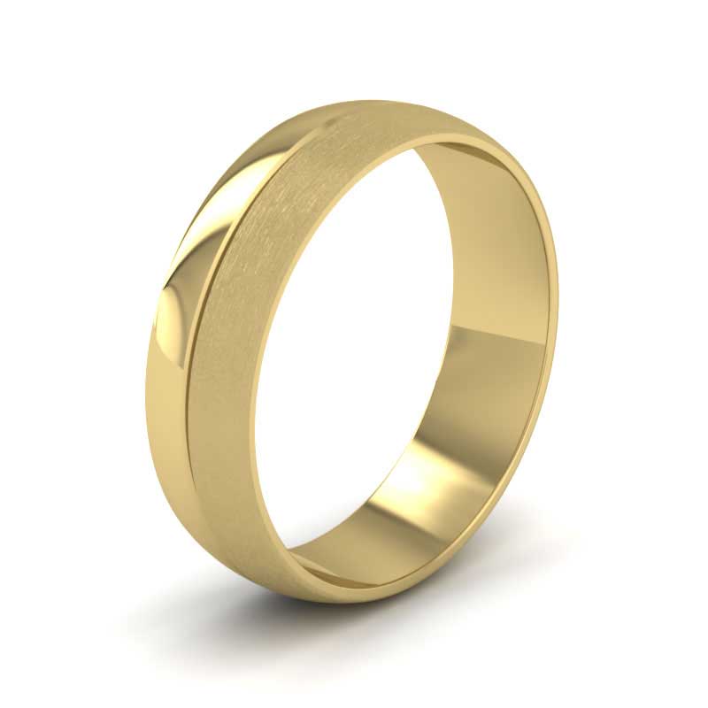 <p>9ct Yellow Gold Matt And Polished Line Patterned Wedding Ring.  6mm Wide And Court Shaped For Comfortable Fitting</p>