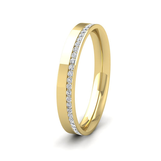 <p>9ct Yellow Gold Asymmetric Full Channel Set Diamond Ring (0.3ct). 3mm Wide And Court Shaped For Comfortable Fitting</p>
