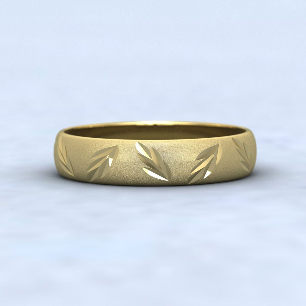 Leaf Cut Pattern 14ct Yellow Gold 4mm Wedding Ring Down View