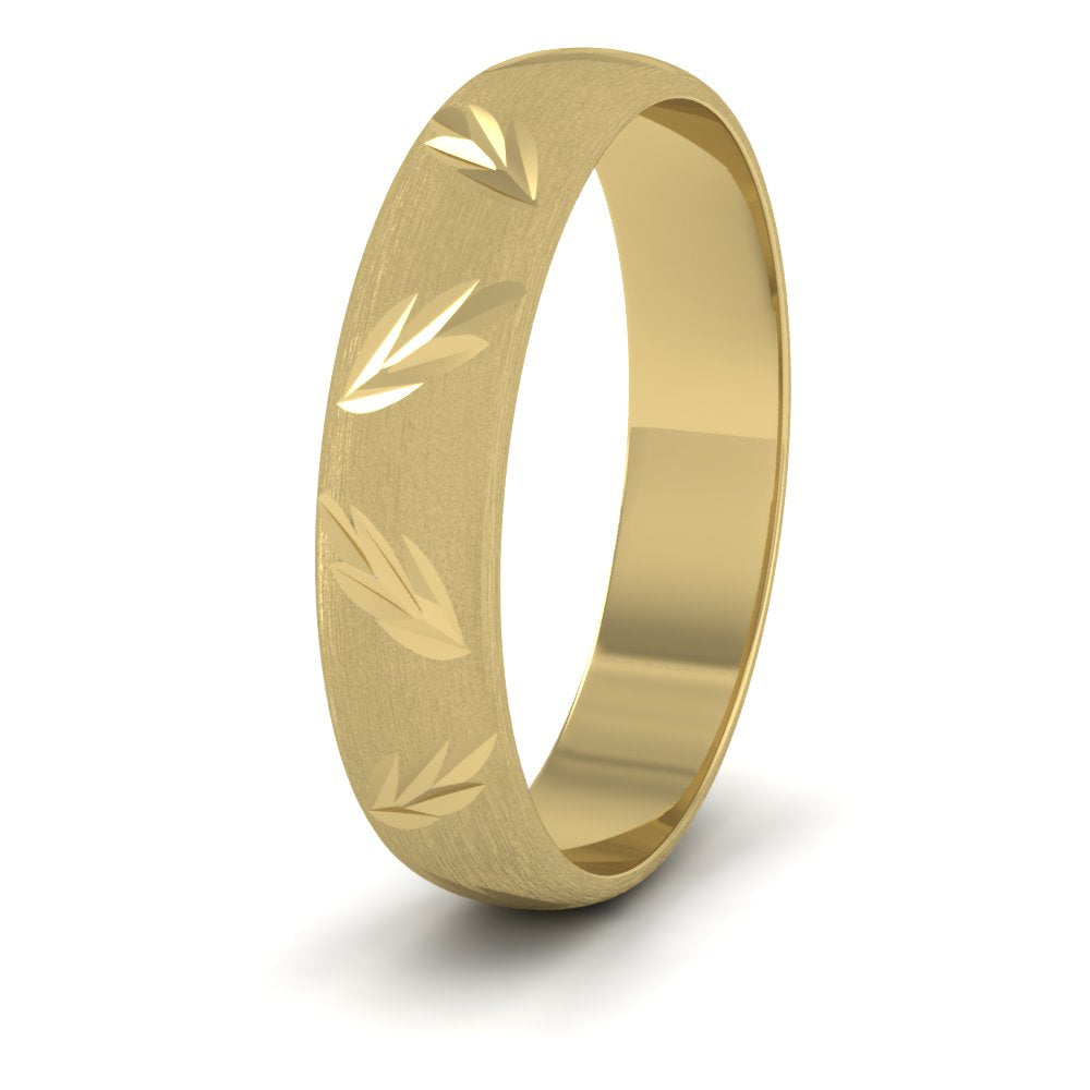 Leaf Cut Pattern 14ct Yellow Gold 4mm Wedding Ring