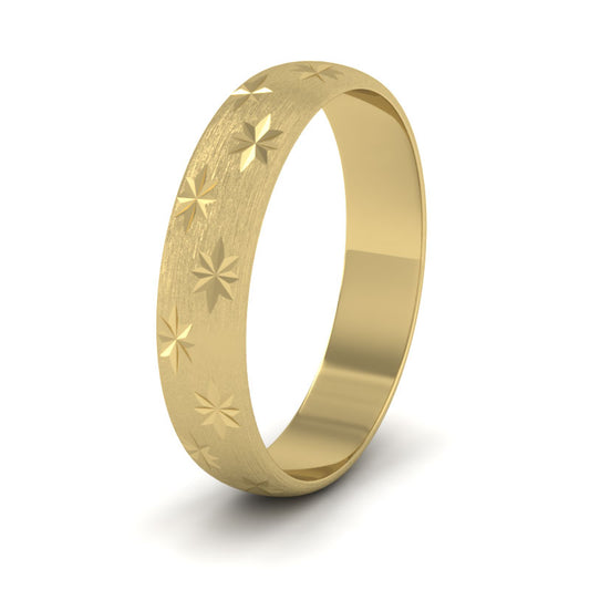 Star Patterned 14ct Yellow Gold 4mm Wedding Ring