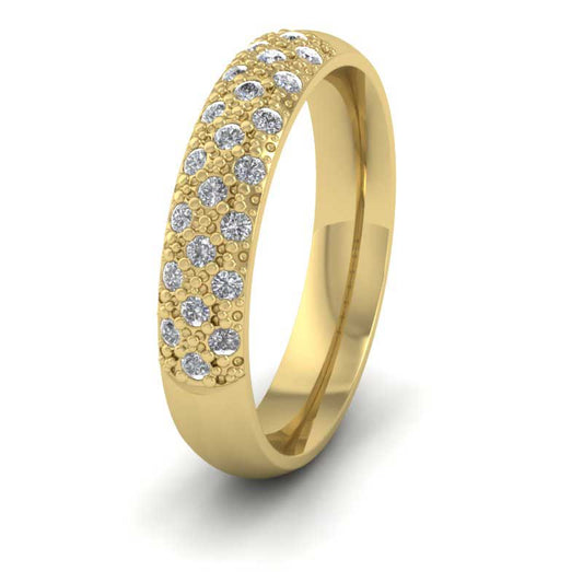 <p>22ct Yellow Gold Diamond Pave Set (0.25ct) Wedding Ring.  4mm Wide And Court Shaped For Comfortable Fitting</p>