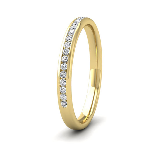 <p>18ct Yellow Gold Half Channel Set 0.22ct Round Brilliant Cut Diamond Wedding Ring.  225mm Wide And Court Shaped For Comfortable Fitting</p>