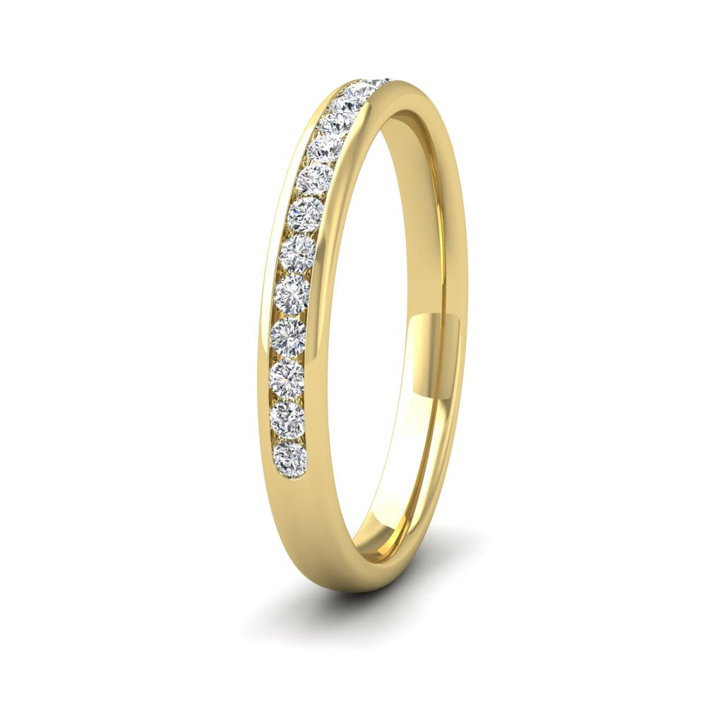<p>9ct Yellow Gold Half Channel Set 0.24ct Round Brilliant Cut Diamond Wedding Ring.  25mm Wide And Court Shaped For Comfortable Fitting</p>