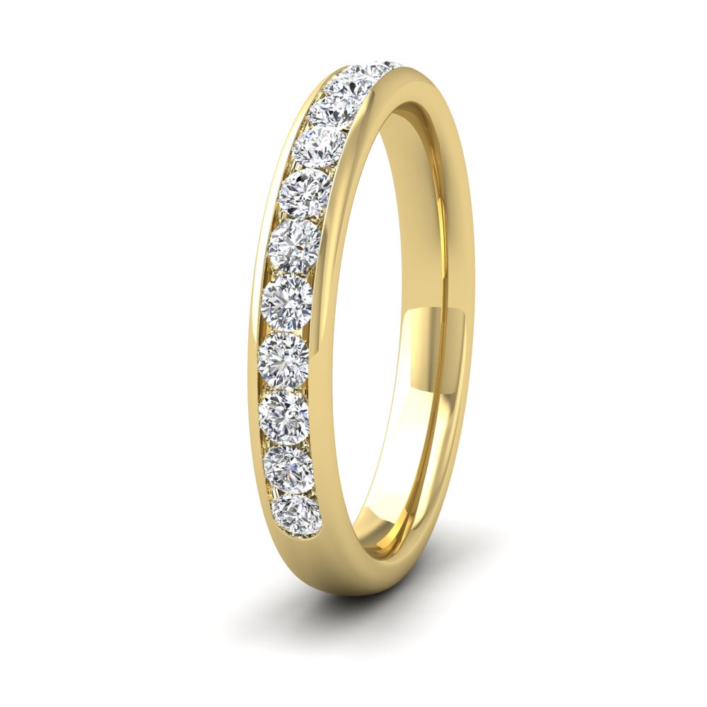 <p>18ct Yellow Gold Half Channel Set 0.49ct Round Brilliant Cut Diamond Wedding Ring.  3mm Wide And Court Shaped For Comfortable Fitting</p>