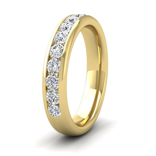 <p>18ct Yellow Gold Half Channel Set 0.91ct Round Brilliant Cut Diamond Wedding Ring.  4mm Wide And Court Shaped For Comfortable Fitting</p>