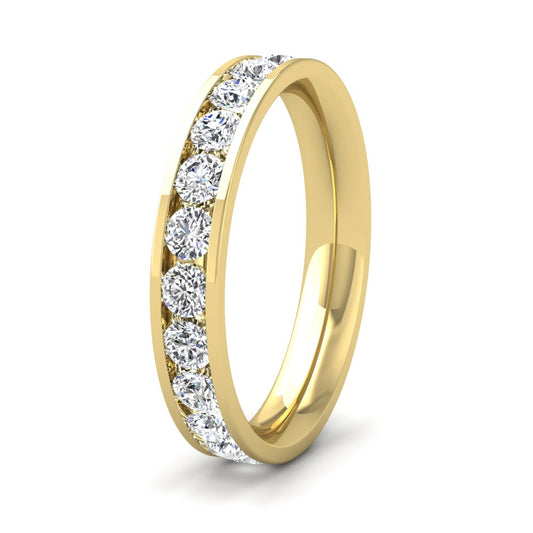<p>18ct Yellow Gold Full Channel Set 1.5ct Round Brilliant Cut Diamond Wedding Ring.  35mm Wide And Court Shaped For Comfortable Fitting</p>