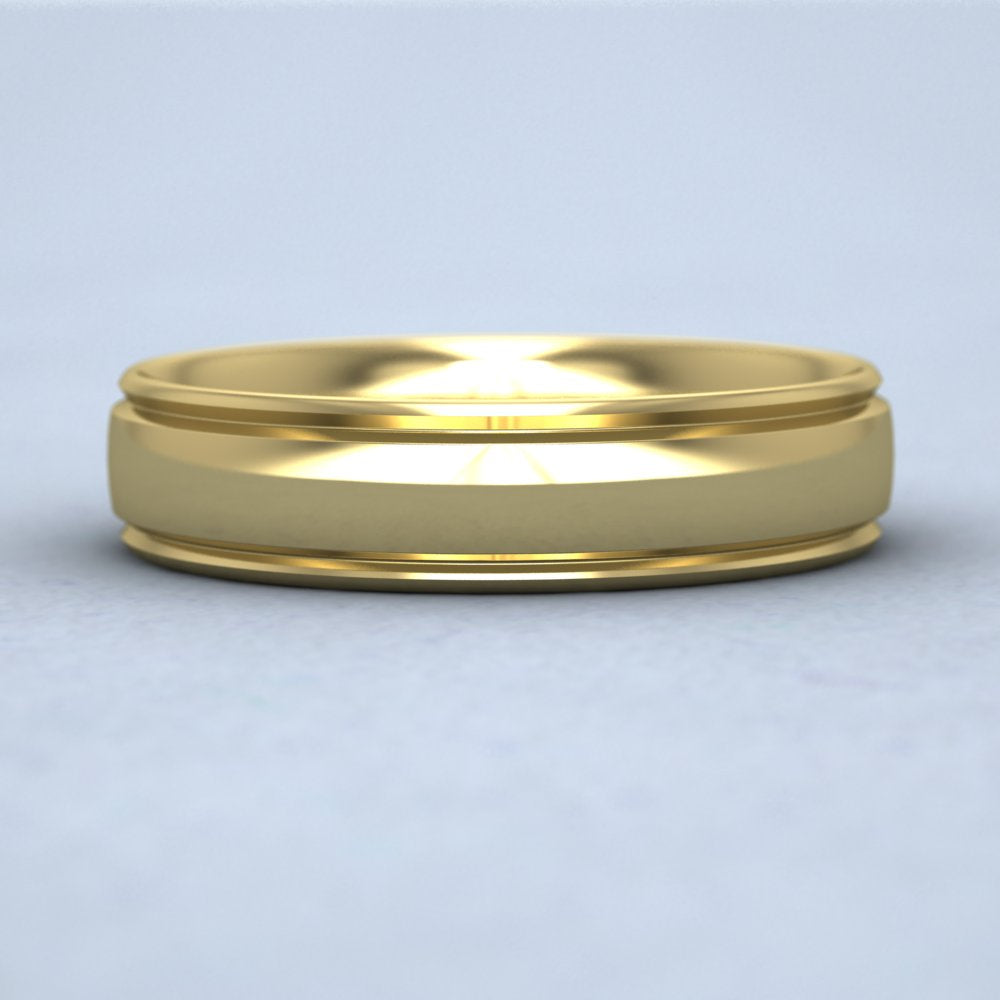 Edge Line Patterned 22ct Yellow Gold 5mm Wedding Ring Down View