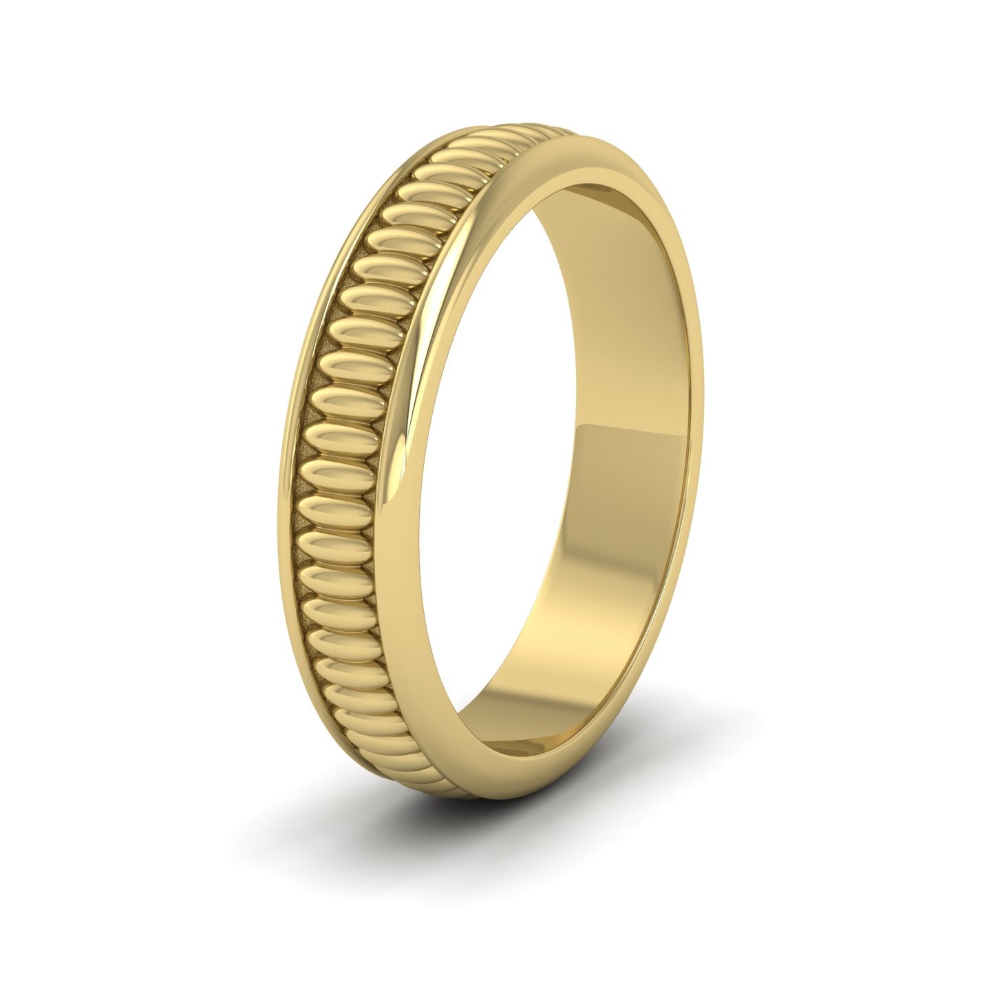 <p>Raised Oval Bump And Edged Wedding Ring In 14ct Yellow Gold.  4mm Wide </p>