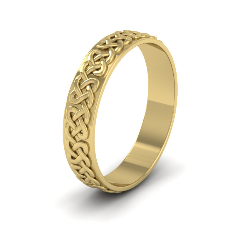 <p>Celtic Patterned Flat Wedding Ring In 14ct Yellow Gold .  4mm Wide </p>