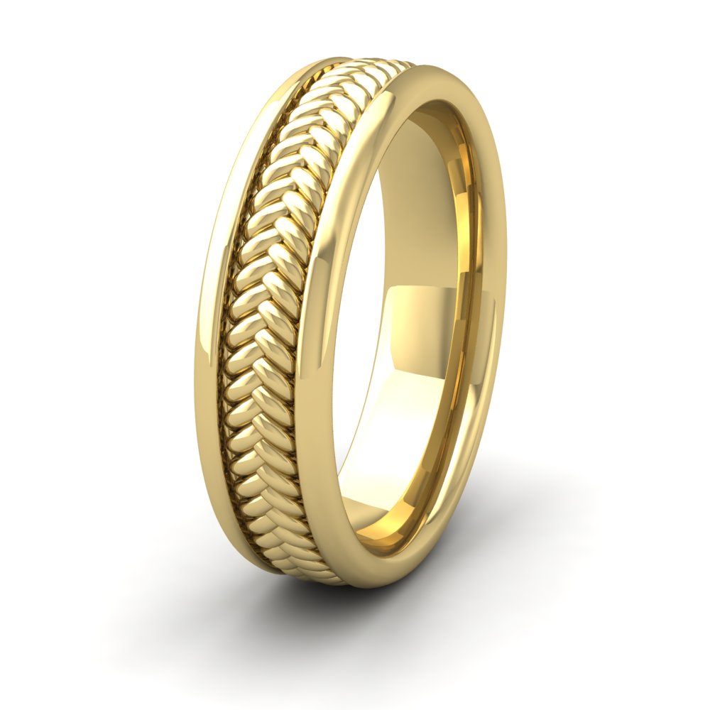 <p>Braided Pattern Wedding Ring In 22ct Yellow Gold .  6mm Wide And Court Shaped For Comfortable Fitting</p>