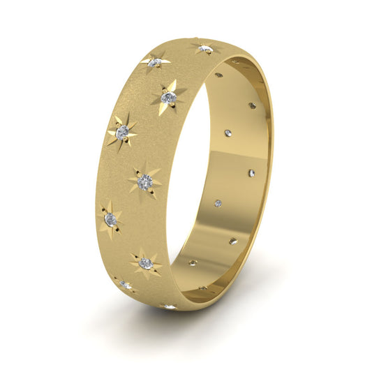Star And Diamond Set 9ct Yellow Gold 6mm Wedding Ring