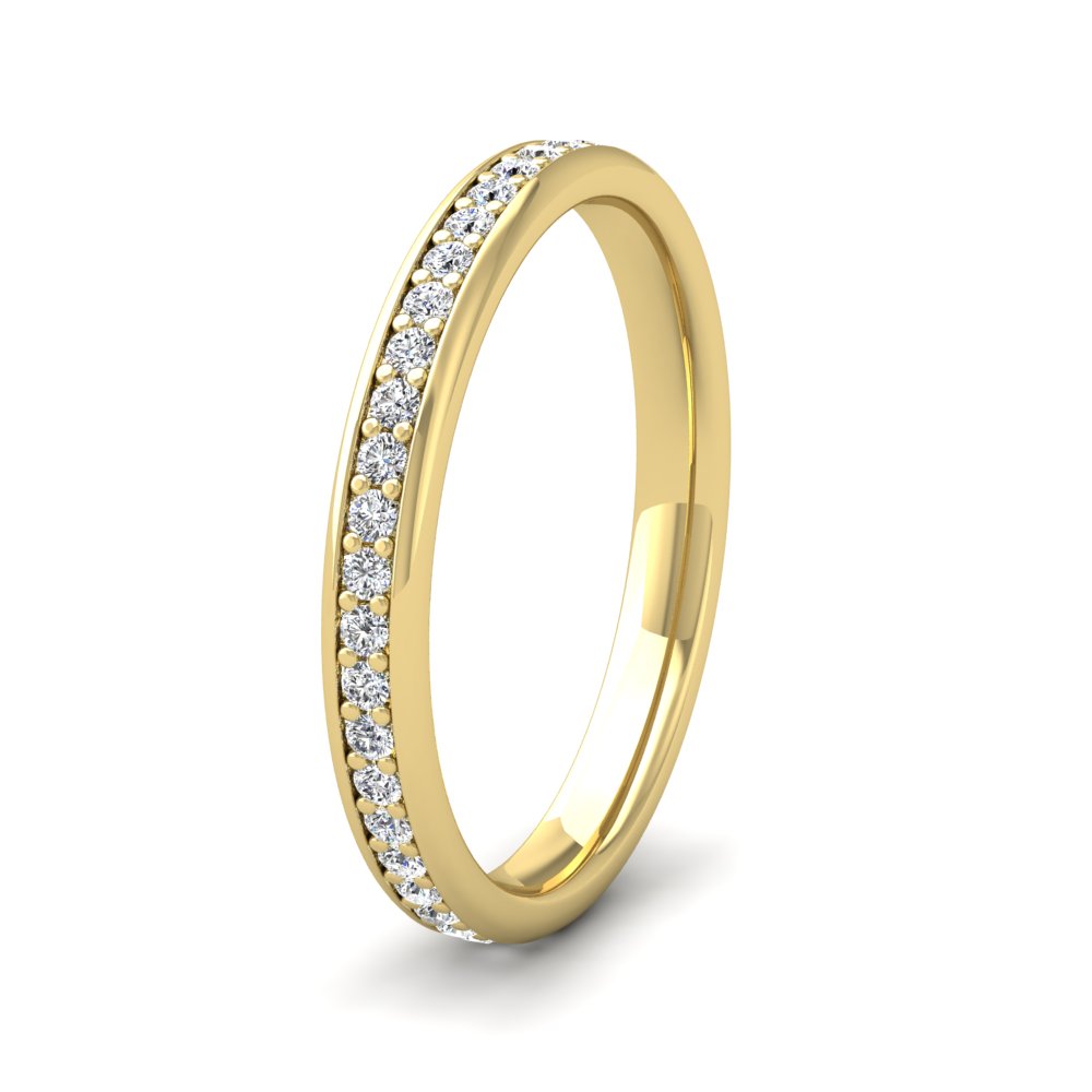 <p>18ct Yellow Gold Full Bead Set 0.46ct Round Brilliant Cut Diamond Ring. 25mm Wide And Court Shaped For Comfortable Fitting</p>