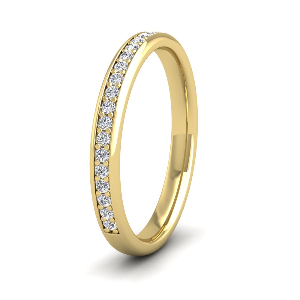 <p>18ct Yellow Gold Half Bead Set 0.23ct Round Brilliant Cut Diamond Ring. 25mm Wide And Court Shaped For Comfortable Fitting</p>