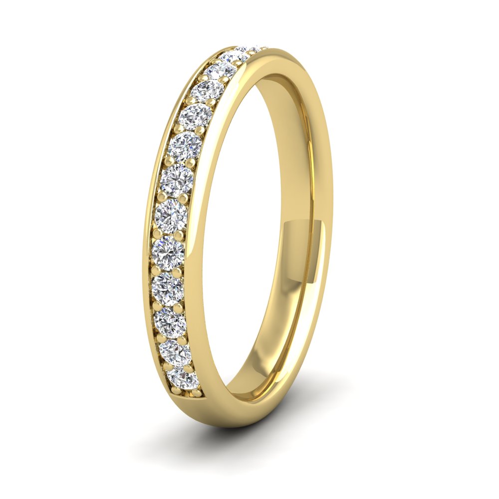 <p>18ct Yellow Gold Half Bead Set 0.34ct Round Brilliant Cut Diamond Ring. 3mm Wide And Court Shaped For Comfortable Fitting</p>