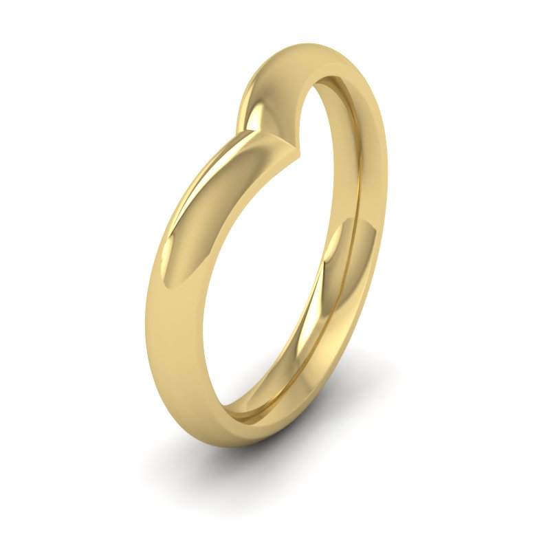<p>Wishbone Shaped Wedding Ring In 14ct Yellow Gold.  3mm Wide And Court Shaped For Comfortable Fitting.  Suitable For Fitting Next To Single Stone Rings Where The Stone And Setting Protrude Up To 2.5mm Away From The Edge Of The Ring.</p>