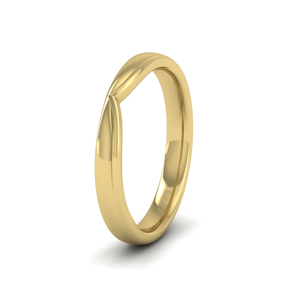 <p>Raised V Shaped Wedding Ring In 14ct Yellow Gold.  3mm Wide And Court Shaped For Comfortable Fitting.  Suitable For Fitting Next To Single Stone Rings Where The Stone And Setting Protrude Up To 2mm Away From The Edge Of The Ring.</p>