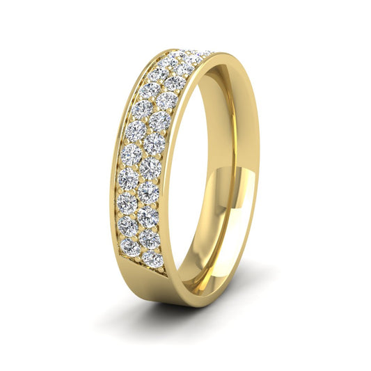 <p>18ct Yellow Gold Two Row 0.68ct Half Diamond Set Pave Flat Wedding Ring.  45mm Wide And Court Shaped For Comfortable Fitting</p>