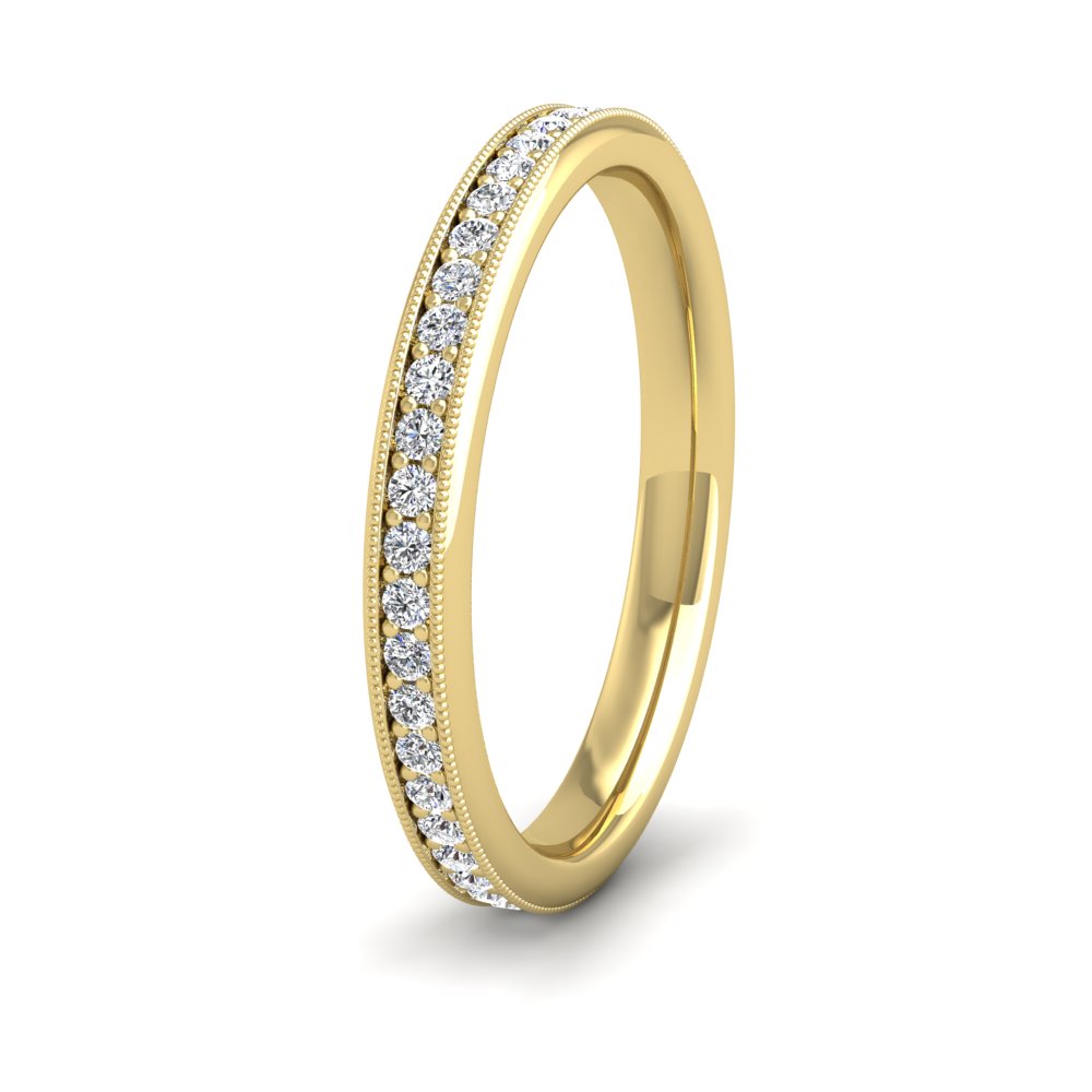 <p>18ct Yellow Gold Full Bead Set 0.7ct Round Brilliant Cut Diamond With Millgrain Surround Wedding Ring.  25mm Wide And Court Shaped For Comfortable Fitting</p>