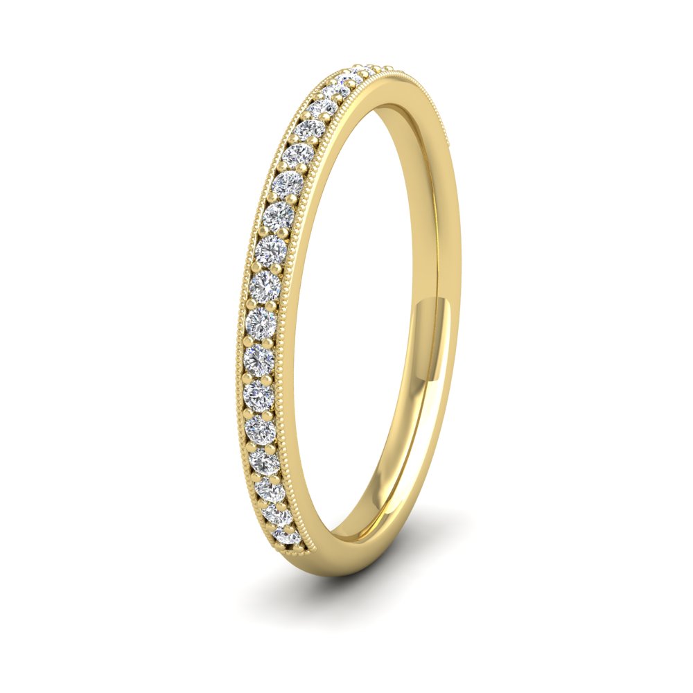 <p>18ct Yellow Gold Half Bead Set 0.23ct Round Brilliant Cut Diamond With Millgrain Surround Wedding Ring.  2mm Wide And Court Shaped For Comfortable Fitting</p>