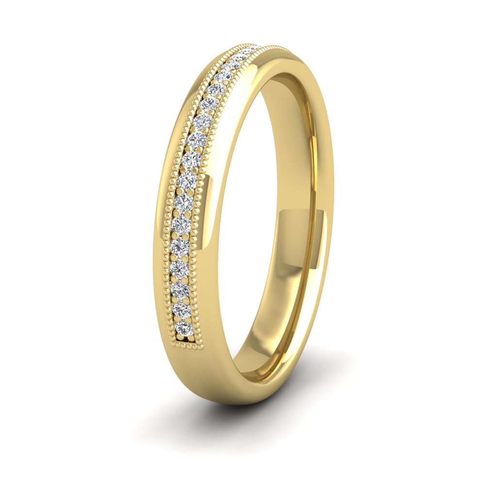 <p>18ct Yellow Gold Half Set Ring With Round Brilliant Cut Diamonds With Set In Millgrain Surround (0.14ct).  35mm Wide And Court Shaped For Comfortable Fitting</p>