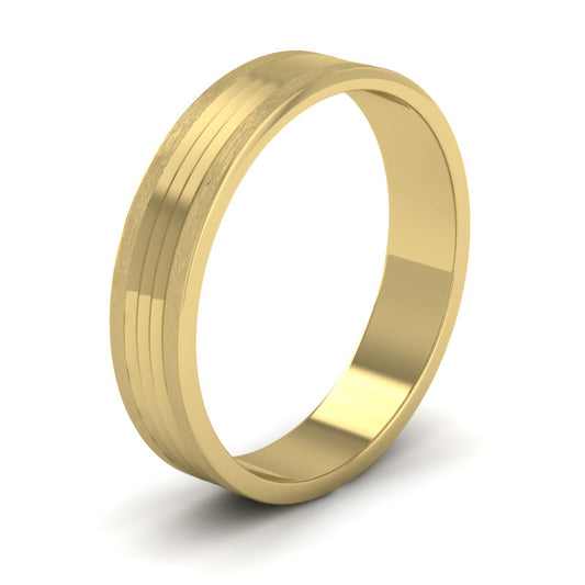 Grooved Pattern 14ct Yellow Gold 4mm Flat Wedding Ring