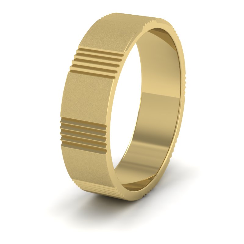 Across Groove Pattern 14ct Yellow Gold 6mm Flat Wedding Ring