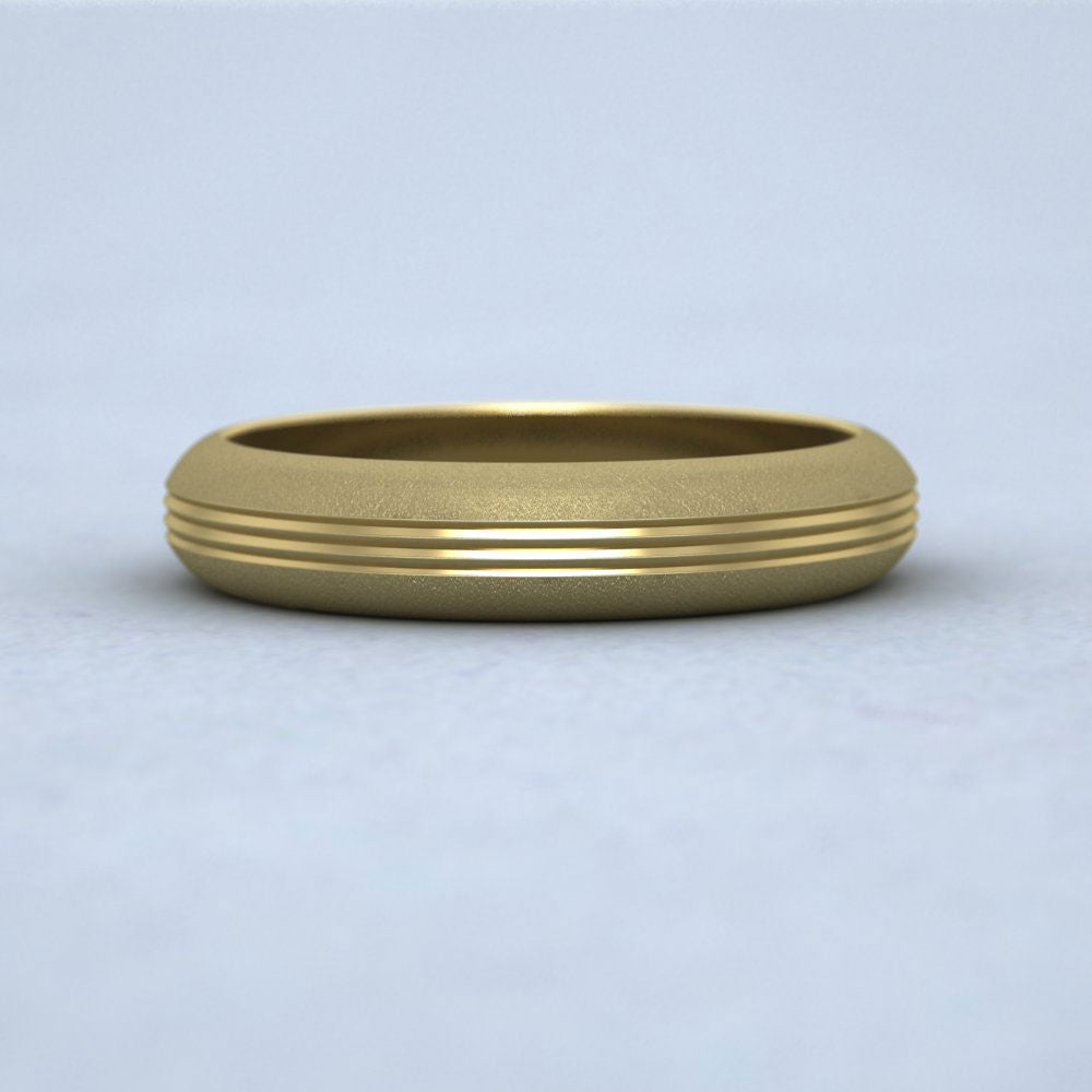 Grooved Pattern 9ct Yellow Gold 4mm Wedding Ring Down View