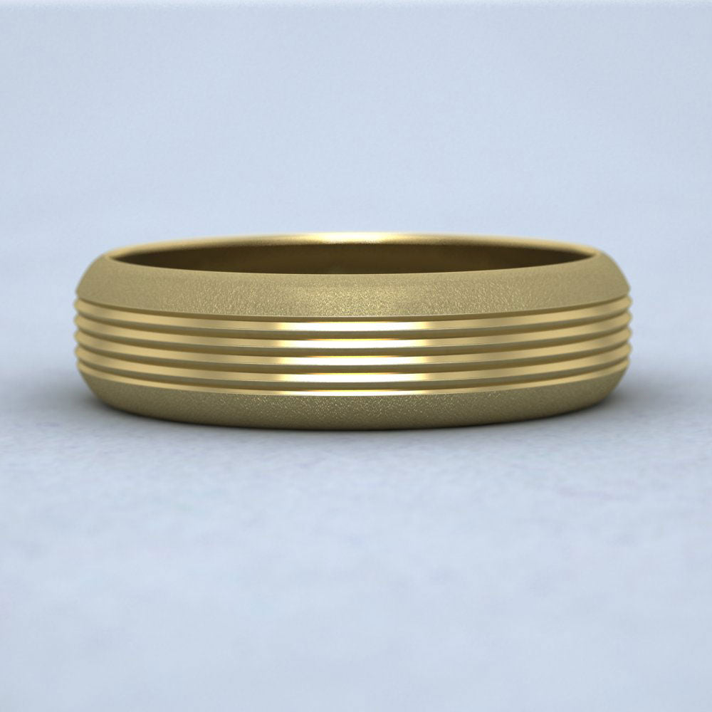 Grooved Pattern 9ct Yellow Gold 6mm Wedding Ring Down View