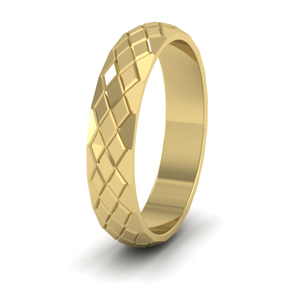 Facet And Line Harlequin Design 9ct Yellow Gold 4mm Wedding Ring