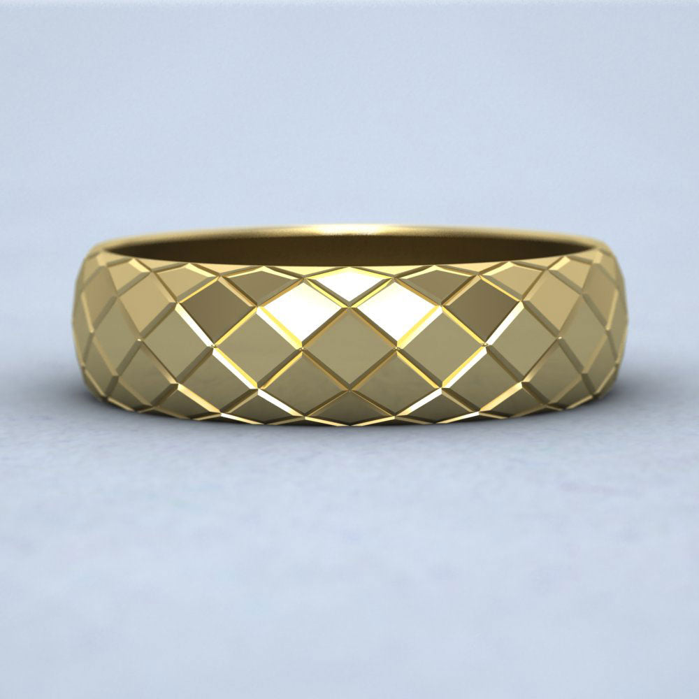 Facet And Line Harlequin Design 22ct Yellow Gold 6mm Wedding Ring Down View
