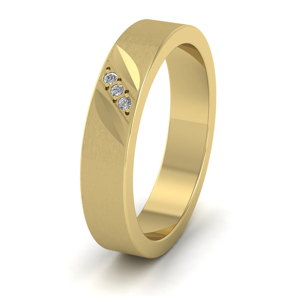 Diagonal Cut And Diamond Set 18ct Yellow Gold 4mm Flat Wedding Ring