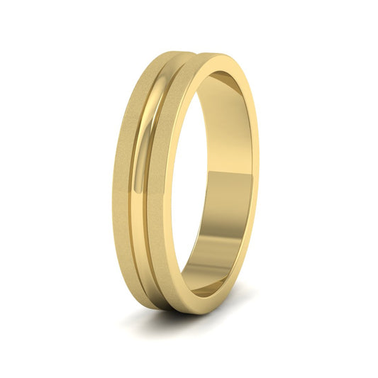 Bullnose Groove Pattern Flat 14ct Yellow Gold 4mm Flat Wedding Ring