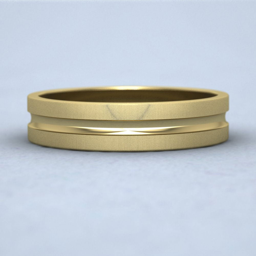 Bullnose Groove Pattern Flat 9ct Yellow Gold 5mm Flat Wedding Ring Down View