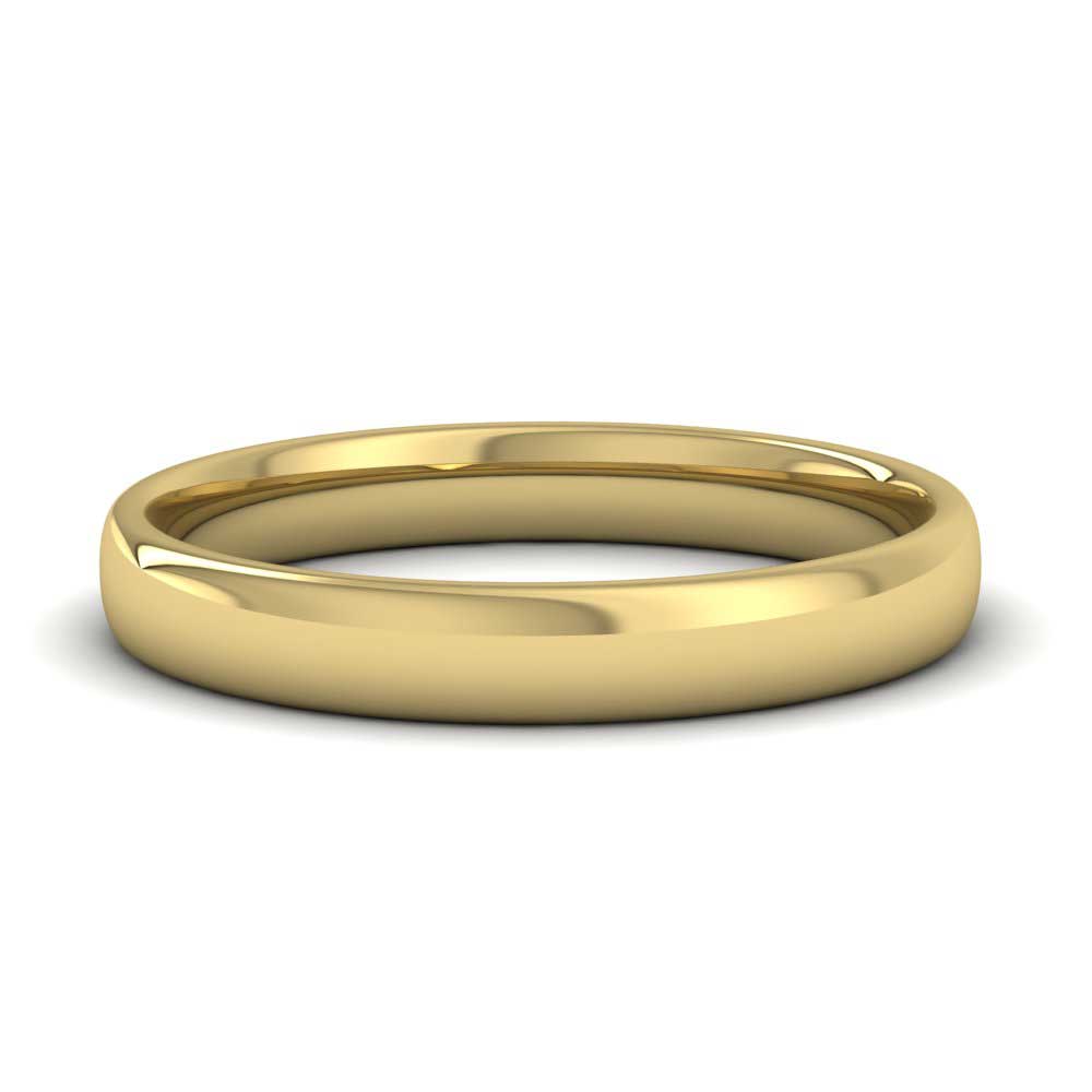 9ct Yellow Gold 3mm Cushion Court Shape (Comfort Fit) Classic Weight Wedding Ring Down View
