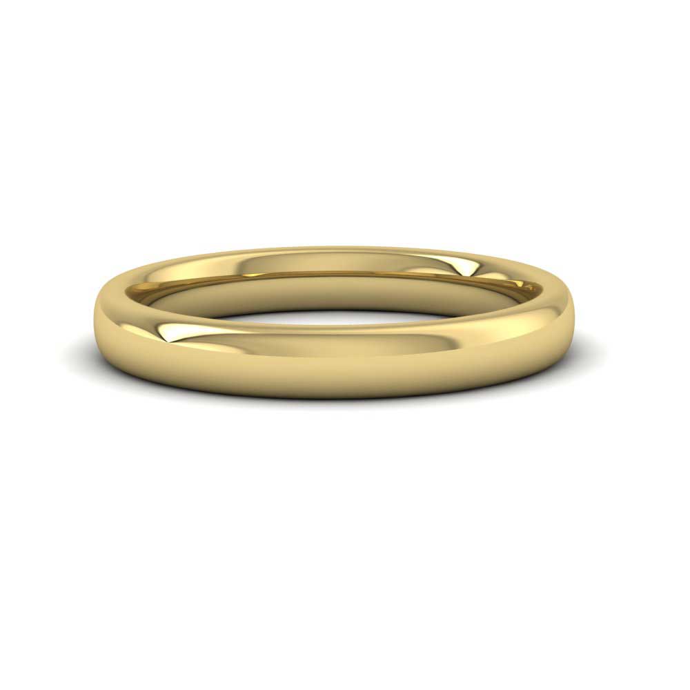 9ct Yellow Gold 3mm Cushion Court Shape (Comfort Fit) Extra Heavy Weight Wedding Ring Down View