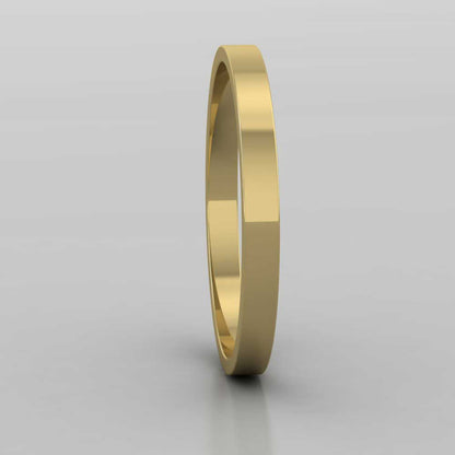 18ct Yellow Gold 2mm Flat Shape Classic Weight Wedding Ring Right View