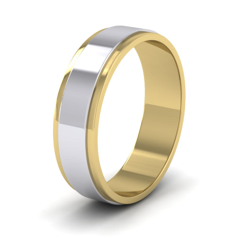 <p>Two Colour Flat Wedding Ring In 14ct Yellow And White Gold .  6mm Wide </p>