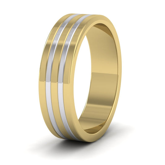 <p>9ct Yellow And White Gold Five Band Two Colour Flat Wedding Ring.  6mm Wide </p>